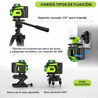 Nivel Láser Autonivelante 30 m, Brillo 1–100%, Control Remoto, IP54 | QuadBeam™ 4D