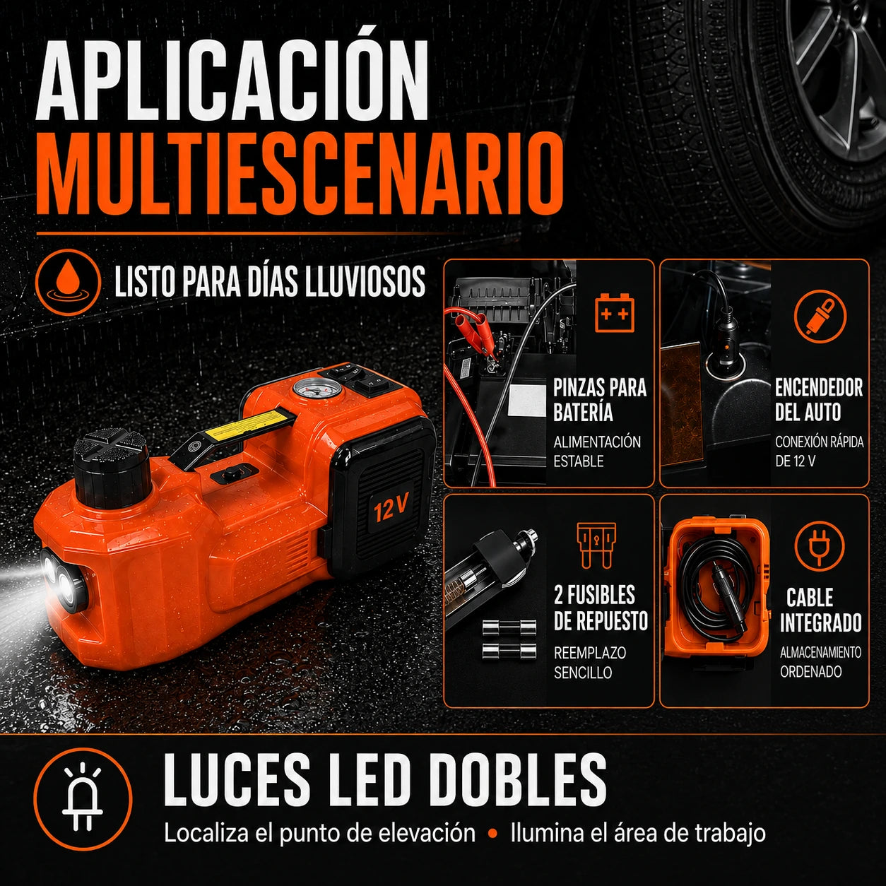 Gato Hidráulico Eléctrico 4 en 1, 5 Toneladas 12V - ALZAVIX™