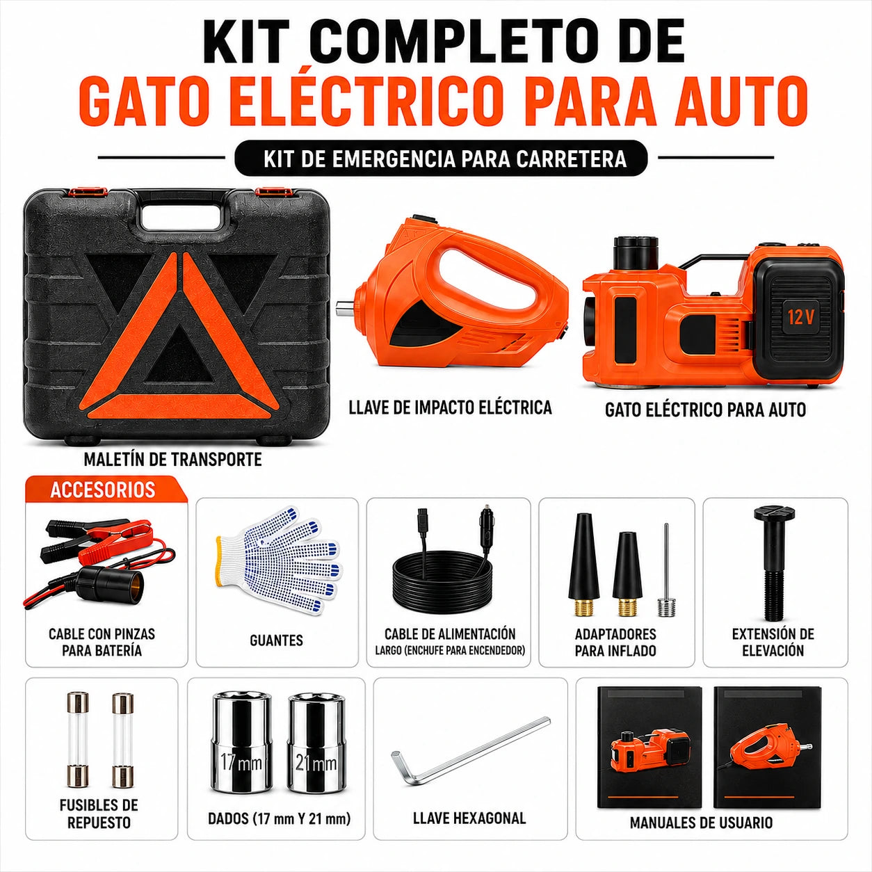 Gato Hidráulico Eléctrico 4 en 1, 5 Toneladas 12V - ALZAVIX™