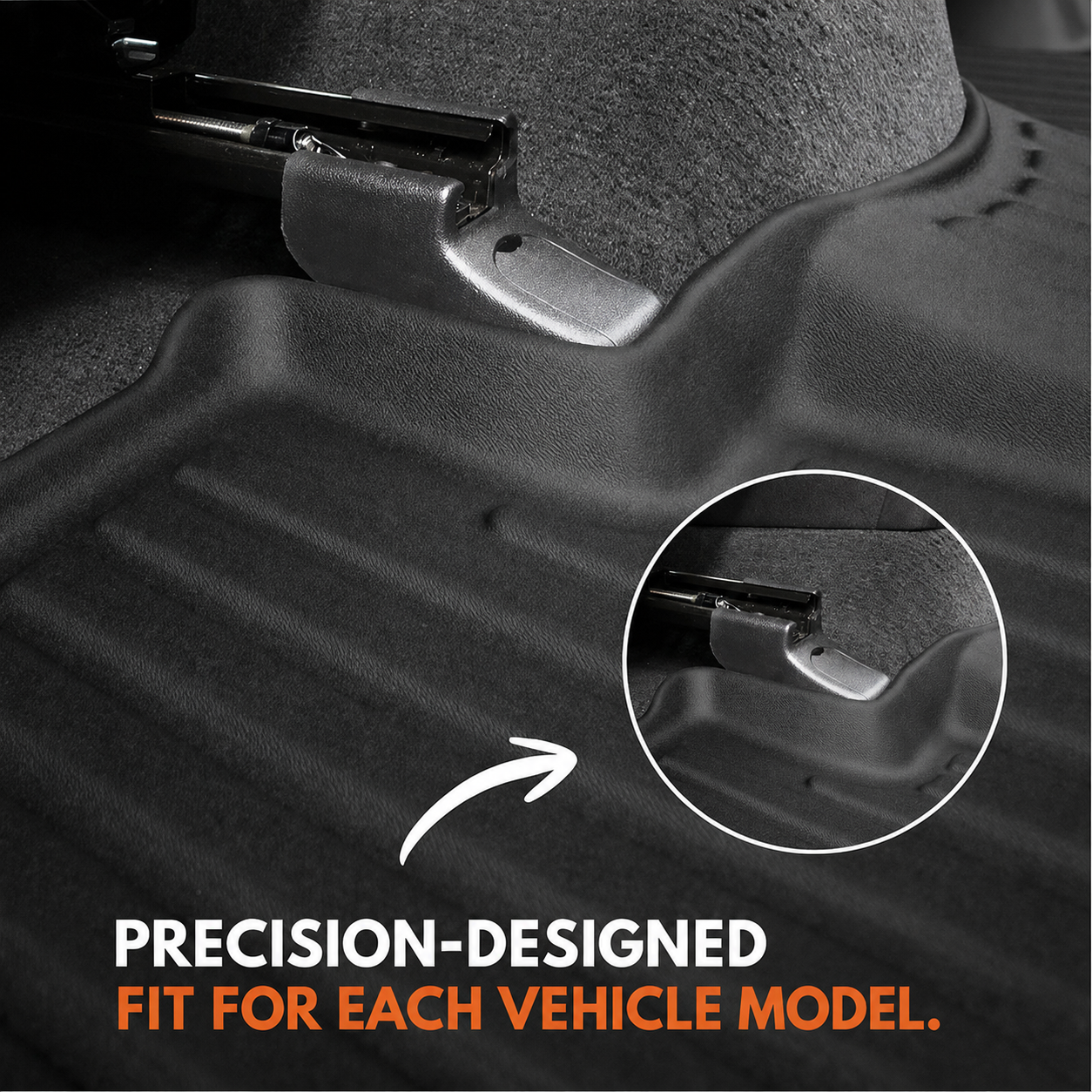 3D car mat fitted around the vehicle floor area